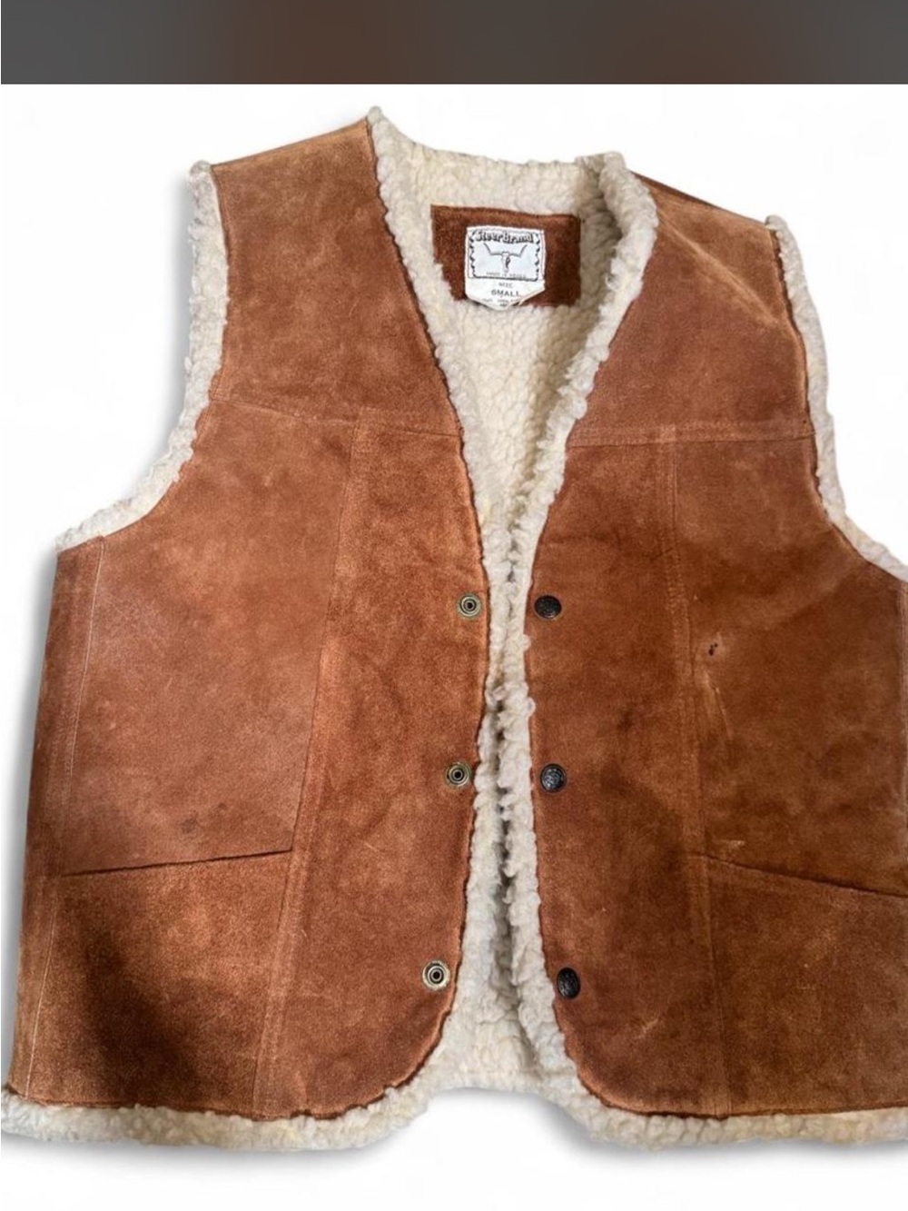 Vintage Suede Sherpa-Lined Vest - Brown